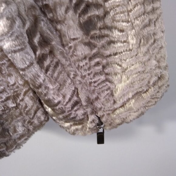 Vintage Glam Golden Champagne Faux Fur Persian Lamb Reversible Rain Jacket SzPS - Picture 6 of 13